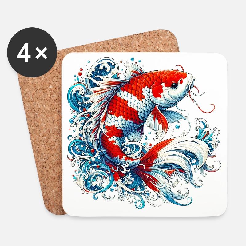 Japanischer japanischer Koi-Karpfenfisch - Untersetzer (4er-Set) - Weiß