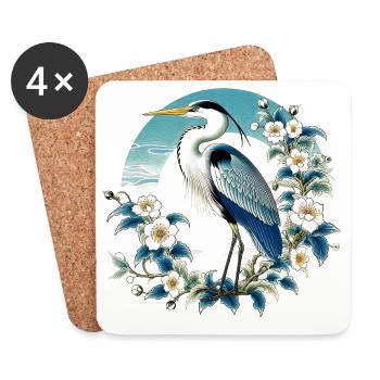 Grey White Heron Japanese Japan - Coasters (set of 4) - white - Front