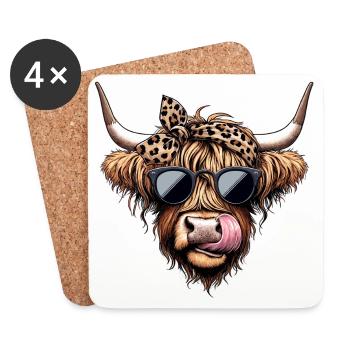Rockabilly Highland Beef - Stylish and Cool - Coasters (set of 4) - white - Front