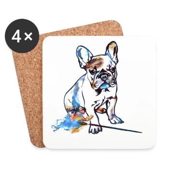 Farbige Bulldog Watercolor - Untersetzer (4er-Set) - Weiß - Vorne