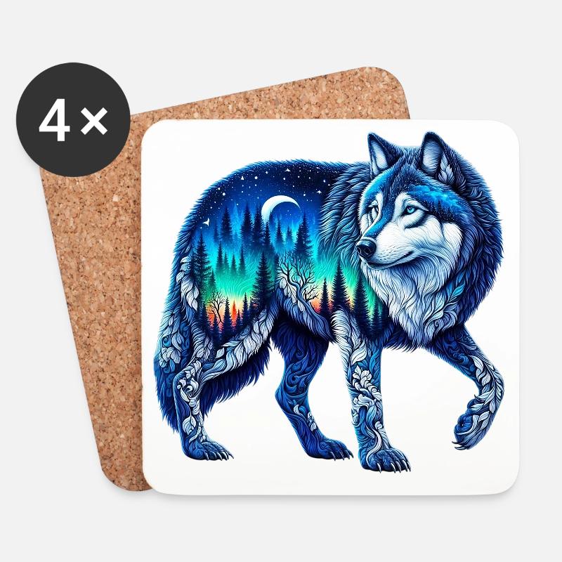 Wolf - Untersetzer (4er-Set) - Weiß