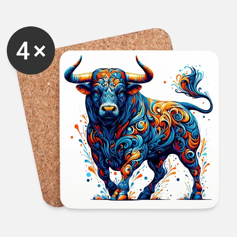 Stier - Untersetzer (4er-Set) - Weiß