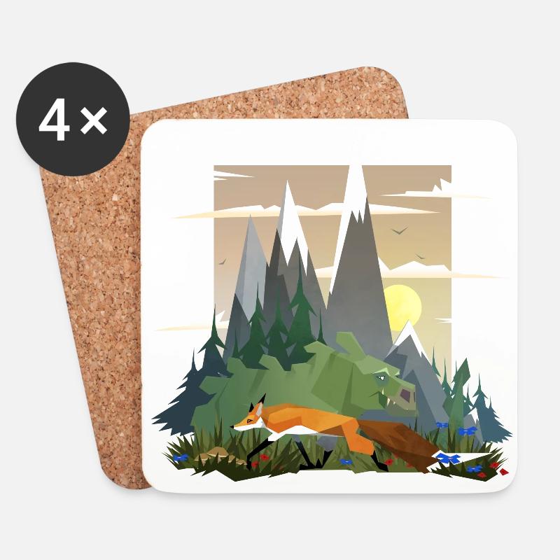 Dino and fox - Coasters (set of 4) - white