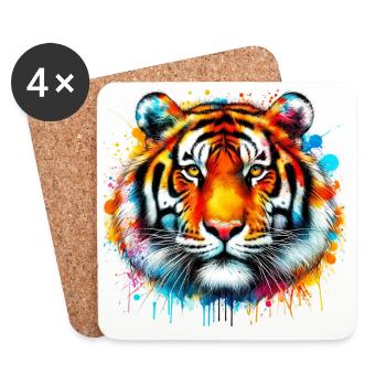 Tigre - Dessous de verre (lot de 4) - blanc - Devant