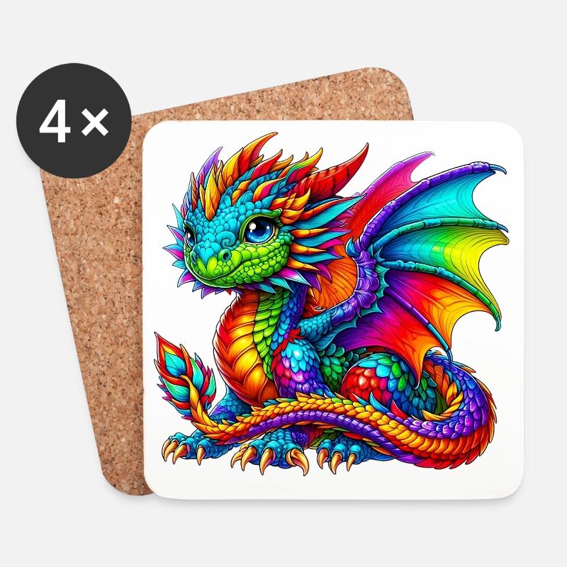 Drache - Untersetzer (4er-Set) - Weiß