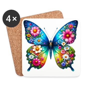 Butterfly Flower Flowers - Coasters (set of 4) - white - Front