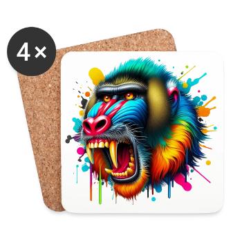 Singe Mandrill - Dessous de verre (lot de 4) - blanc - Devant