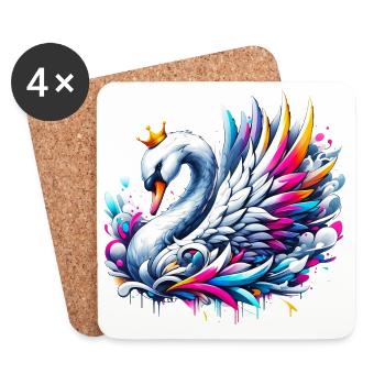 Cygne avec la reine héritière du roi Princesse Prince - Dessous de verre (lot de 4) - blanc - Devant