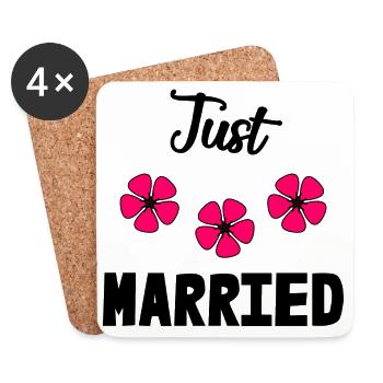 JUST MARRIED. Bachelorette party. VALENTINE'S DAY. COUPLE - Coasters (set of 4) - white - Front