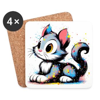 Cat - Coasters (set of 4) - white - Front