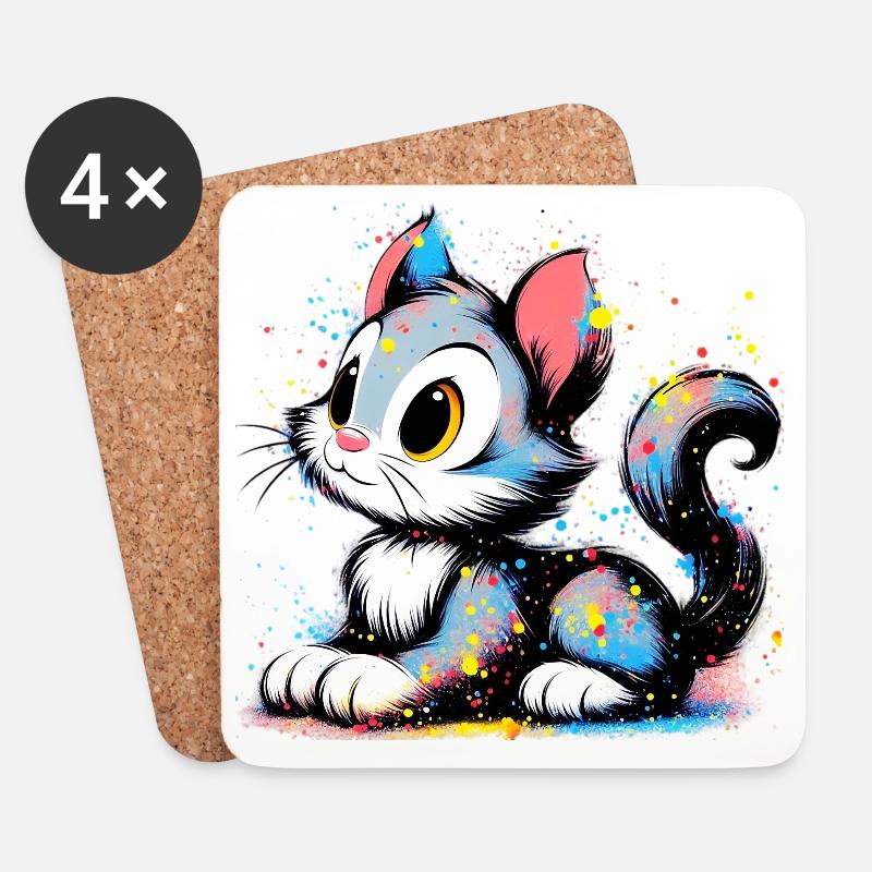 Katze - Untersetzer (4er-Set) - Weiß