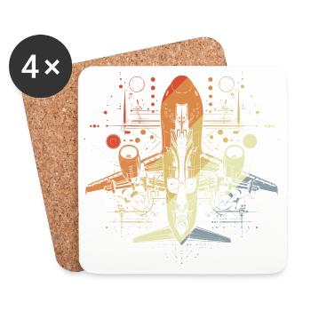 Airplane Drawing Retro Look - Coasters (set of 4) - white - Front