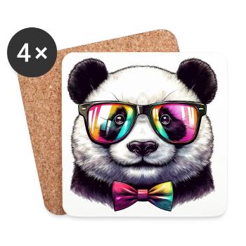 Panda mit Brille und Fliege - Untersetzer (4er-Set) - Weiß - Vorne
