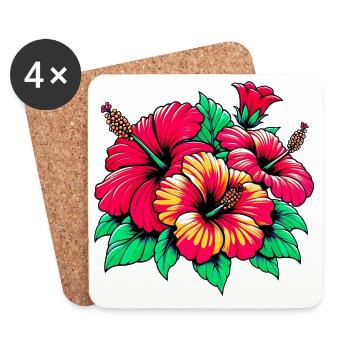 Hibiskusblüten - Untersetzer (4er-Set) - Weiß - Vorne
