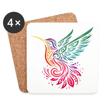 Hummingbird hummingbird multicolor tribal style - Coasters (set of 4) - white - Front