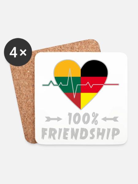 Litauen und Deutschland 100% Freundschaft - Untersetzer (4er-Set) - Weiß