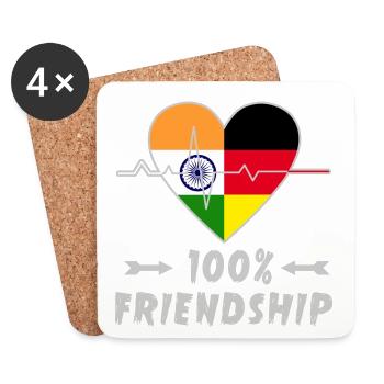 Indien und Deutschland 100% Freundschaft - Untersetzer (4er-Set) - Weiß - Vorne