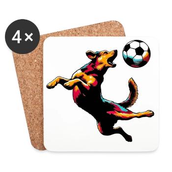 Dog plays with a soccer ball - Coasters (set of 4) - white - Front