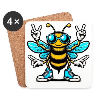 Abeille avec des lunettes de soleil - Dessous de verre (lot de 4) - blanc - Devant