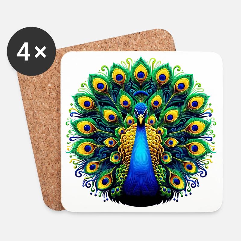 Pfau - Untersetzer (4er-Set) - Weiß
