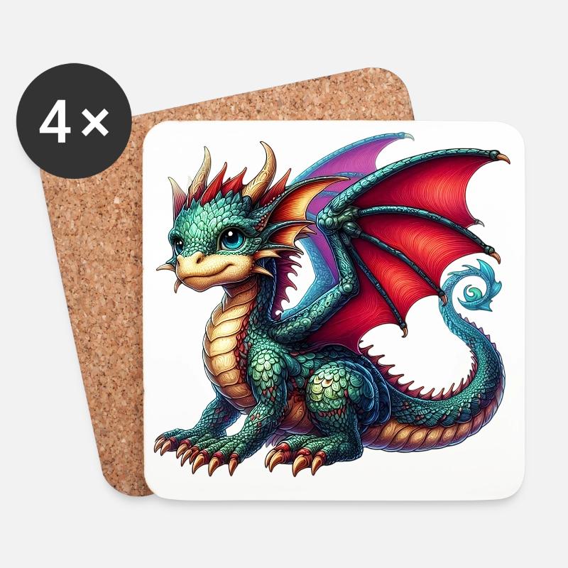 Drache - Untersetzer (4er-Set) - Weiß
