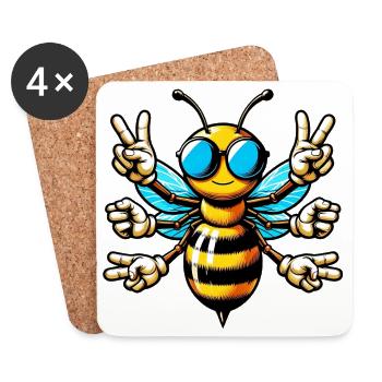 Abeille avec des lunettes de soleil - Dessous de verre (lot de 4) - blanc - Devant