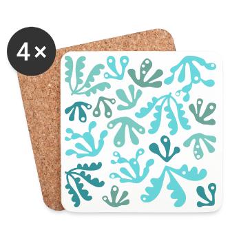 Abstrait Corail L Bleu Turquoise Tons - Dessous de verre (lot de 4) - blanc - Devant