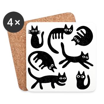 Seven Lucky Cats L Black - Coasters (set of 4) - white - Front