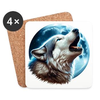 Wolf heult den Vollmond an - Untersetzer (4er-Set) - Weiß - Vorne