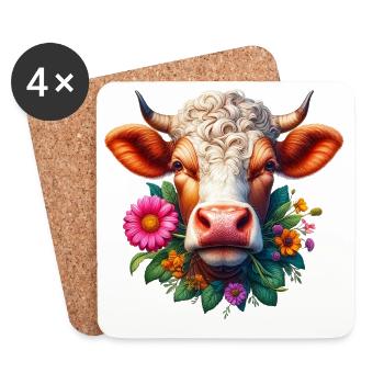 Cow flower flowers - Coasters (set of 4) - white - Front