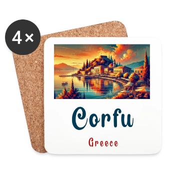 Design de maison à Corfou, Grèce - Dessous de verre (lot de 4) - blanc - Devant