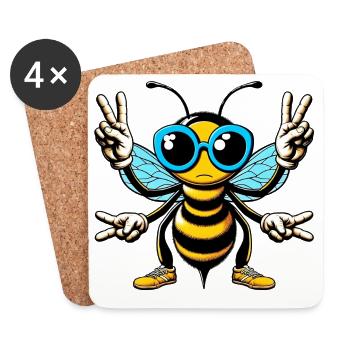 Bee with Sunglasses - Coasters (set of 4) - white - Front
