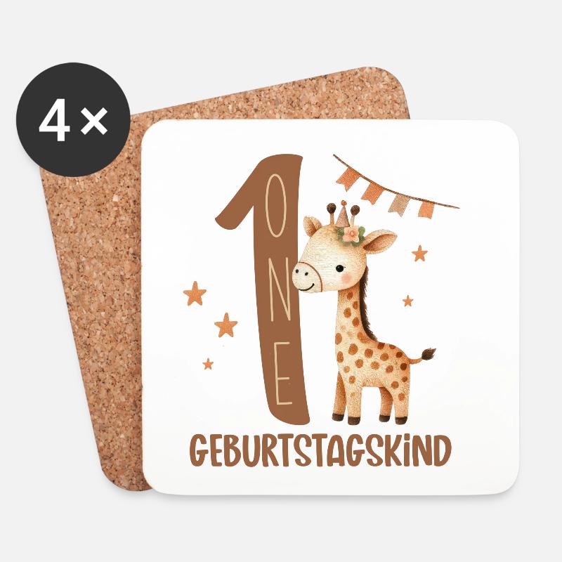 Erstes Geburtstagsgiraffe Design - Untersetzer (4er-Set) - Weiß