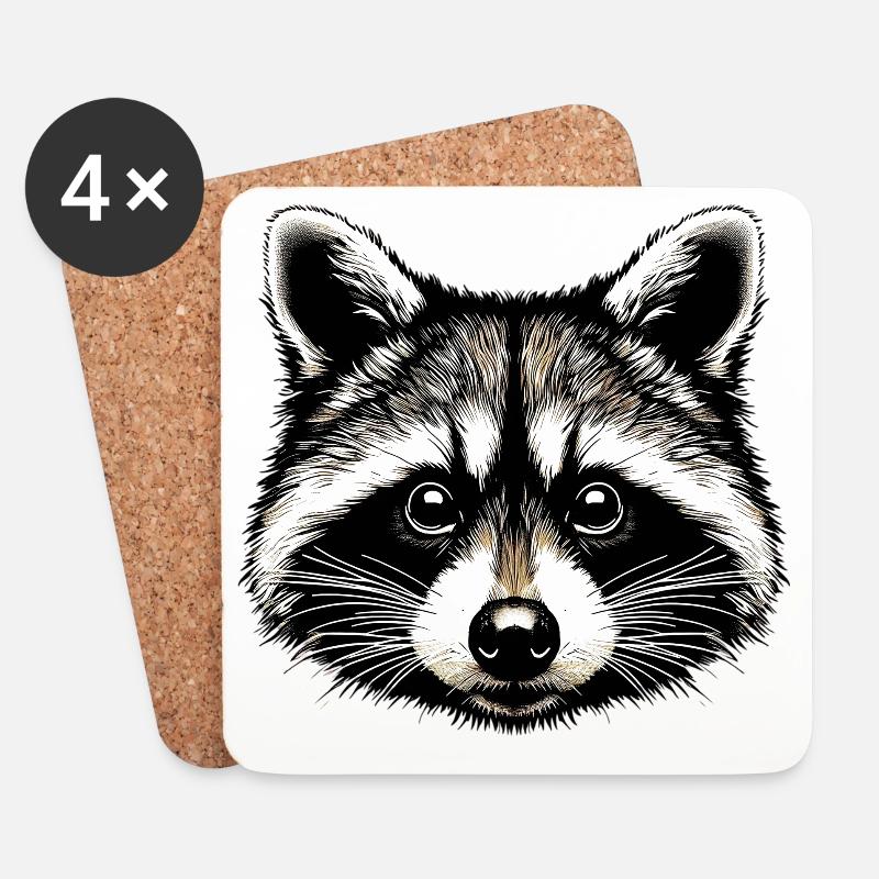 Waschbär - Untersetzer (4er-Set) - Weiß