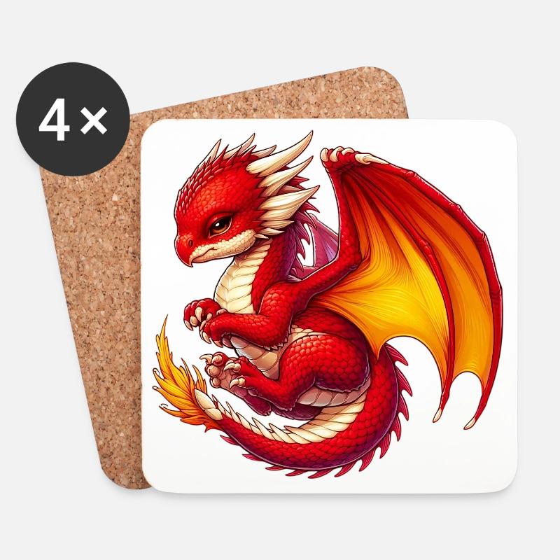 Drache - Untersetzer (4er-Set) - Weiß