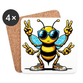 Bee with Sunglasses - Coasters (set of 4) - white - Front