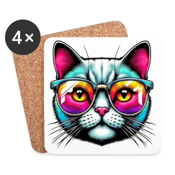 Chat avec des lunettes de soleil - Dessous de verre (lot de 4) - blanc - Devant