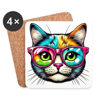 Kater mit Sonnenbrille - Untersetzer (4er-Set) - Weiß - Vorne