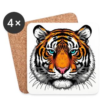 Tigre - Dessous de verre (lot de 4) - blanc - Devant