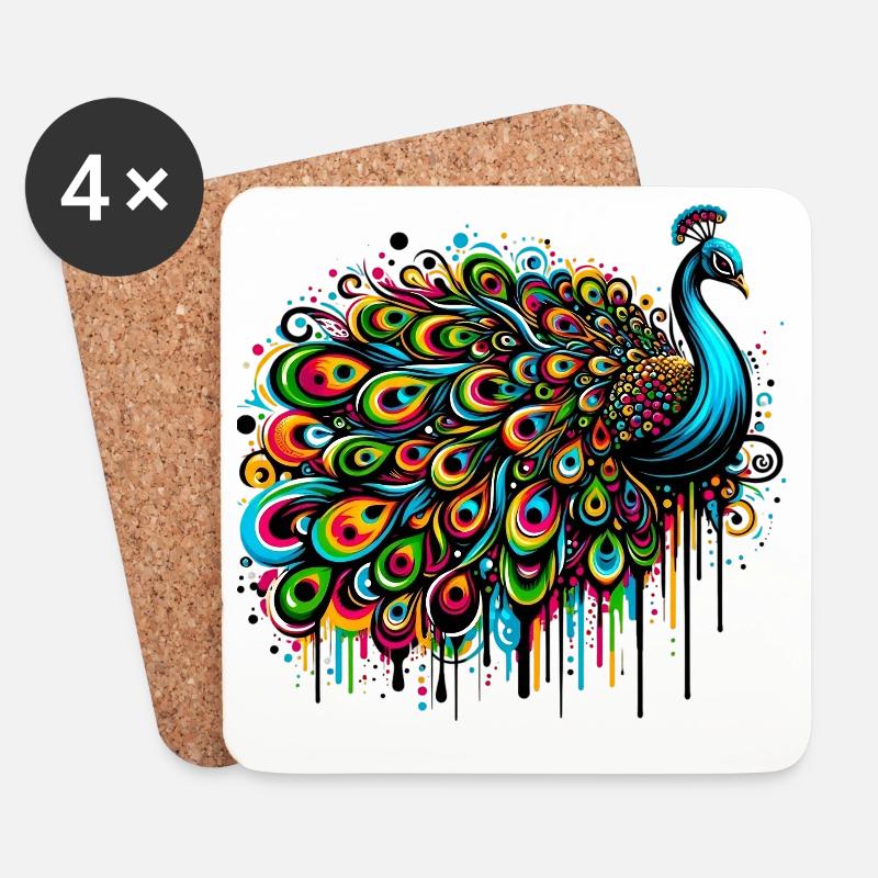 Pfau - Untersetzer (4er-Set) - Weiß