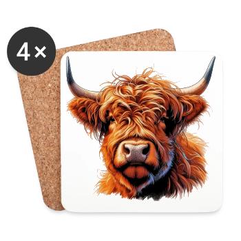 Scottish Highland Cow - Coasters (set of 4) - white - Front