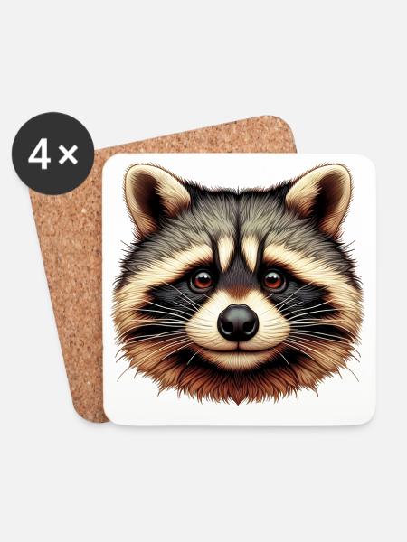 Waschbär - Untersetzer (4er-Set) - Weiß