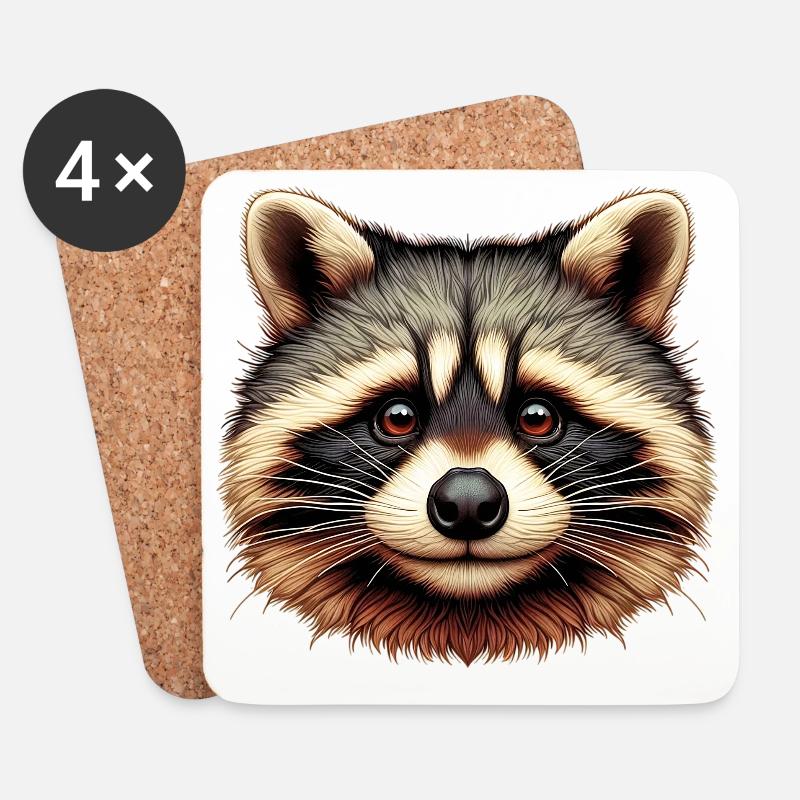 Waschbär - Untersetzer (4er-Set) - Weiß