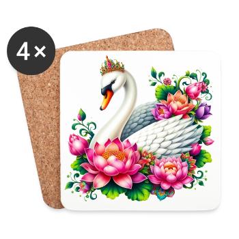 Cygne décoré de fleurs de lotus - Dessous de verre (lot de 4) - blanc - Devant