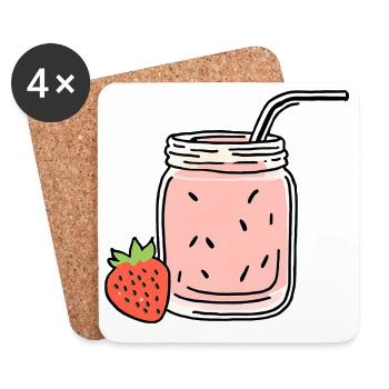 Erdbeersmoothie - Untersetzer (4er-Set) - Weiß - Vorne