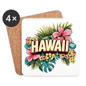 Hawaii Aloha Flowers Palm Trees Beach Sea Island Colorful - Coasters (set of 4) - white - Front