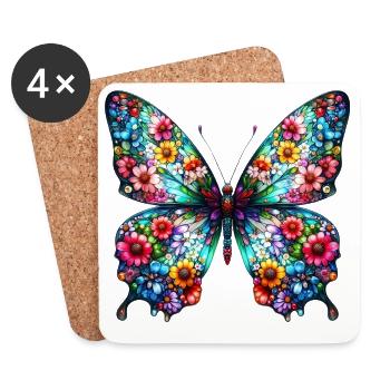 Papillon décoré de fleurs - Dessous de verre (lot de 4) - blanc - Devant