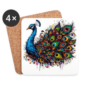 Pfau - Untersetzer (4er-Set) - Weiß - Vorne