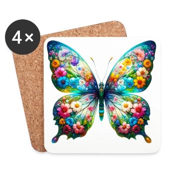 Butterfly decorated with flowers - Coasters (set of 4) - white - Front