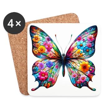 Butterfly decorated with flowers - Coasters (set of 4) - white - Front